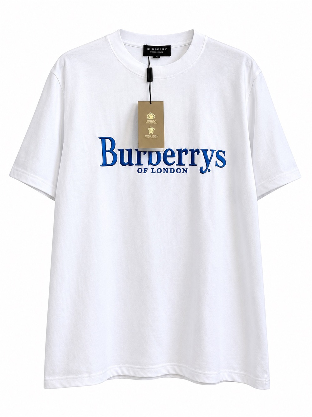Burberry White Tee with Blue Embroidered Logo